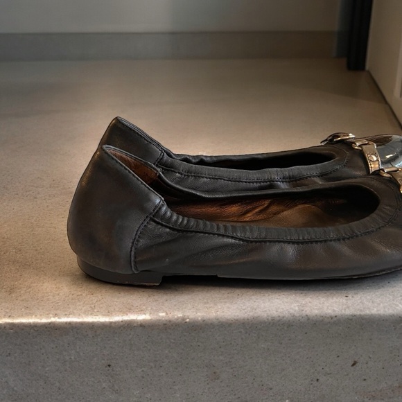 AGL Black Metallic Grey Monika Cap Toe Ballet Flats Shoes Leather Italy 40 - Picture 6 of 16